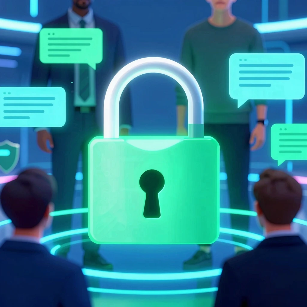 Futuristic scene of secure encrypted communication with digital protections