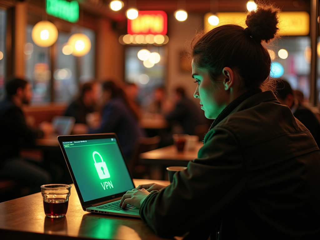 Person using VPN in café
