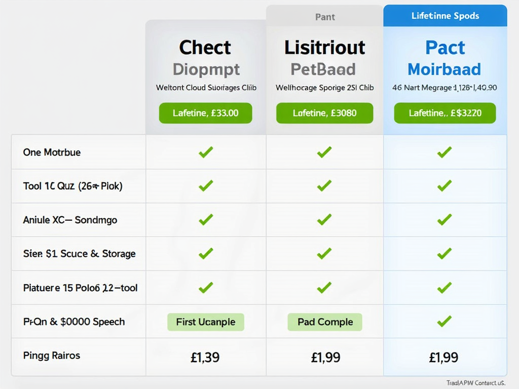 Pricing comparison chart for Sync, Internxt, and pCloud