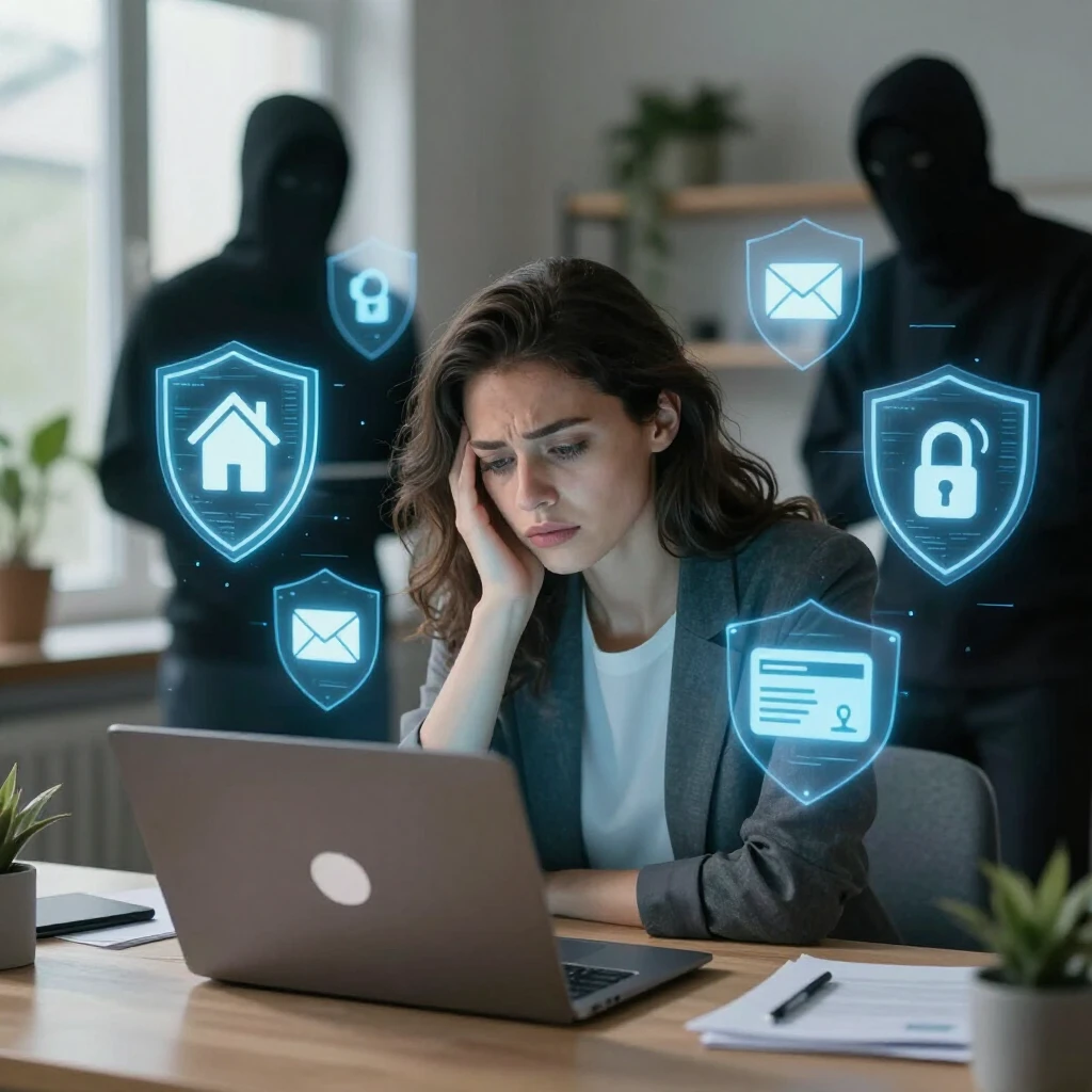 Young professional safeguarding personal data from online threats