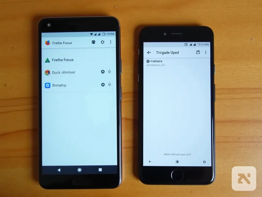 Two phones displaying Firefox Focus and DuckDuckGo browsers