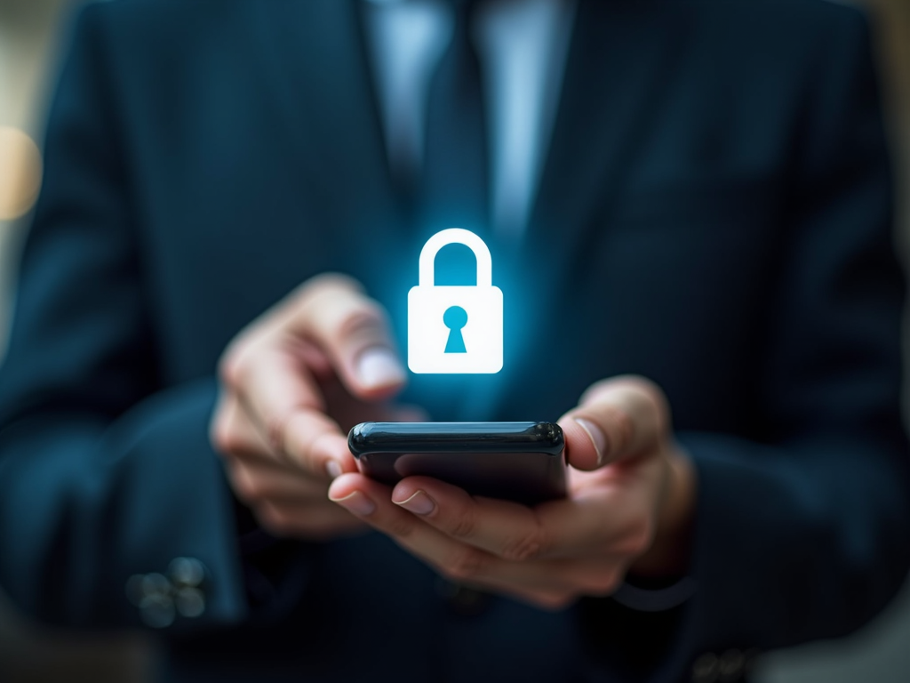 A person using a smartphone with a lock icon, representing secure messaging.