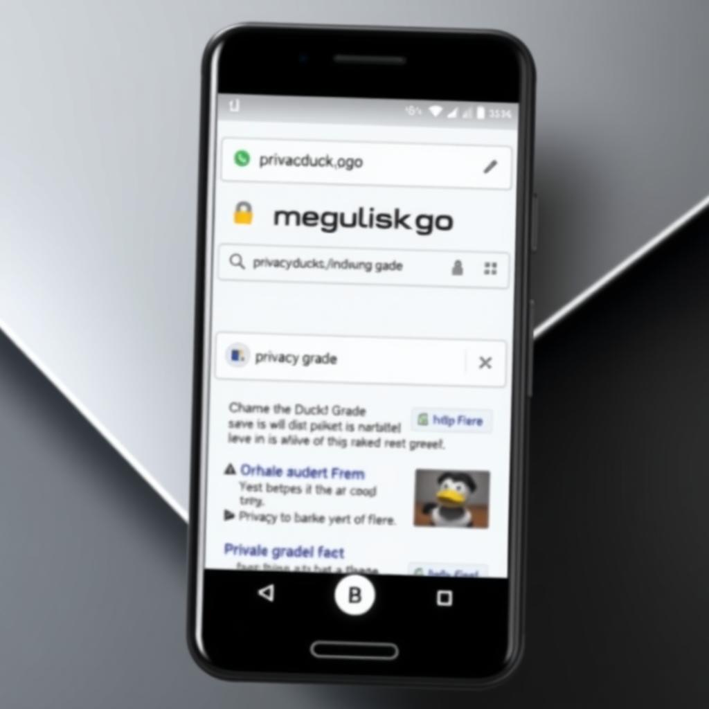 DuckDuckGo mobile browser showing a website with a privacy grade on a smartphone