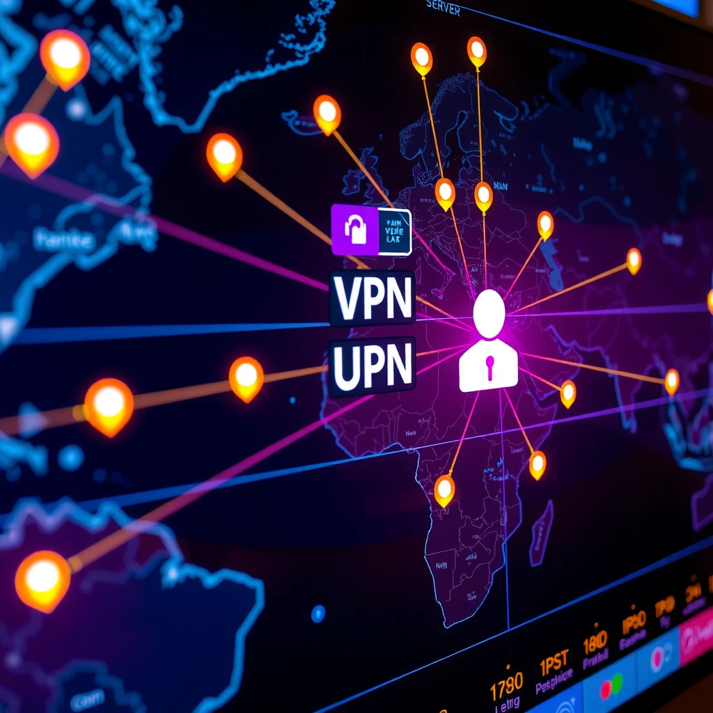 World map with VPN servers and secure connections