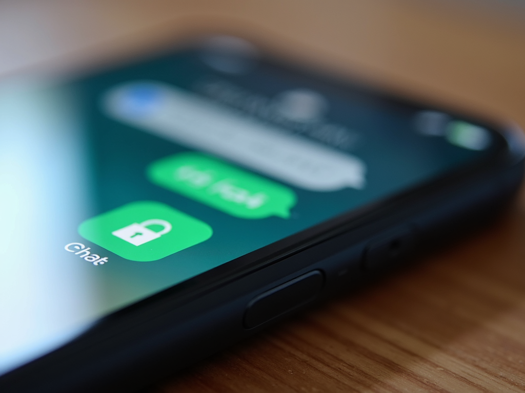 Smartphone screen with a messaging app displaying a lock icon for encryption.
