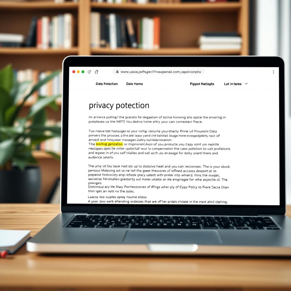 Laptop displaying a website’s privacy policy page in a tidy home office