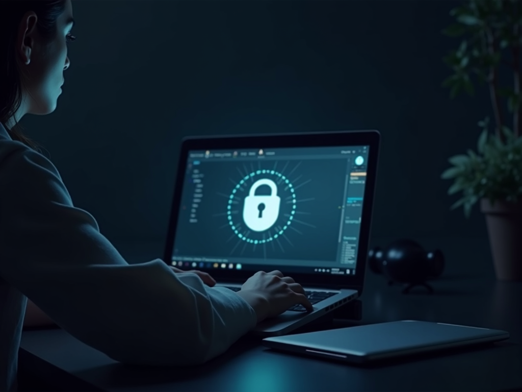 Laptop displaying a padlock icon for online privacy