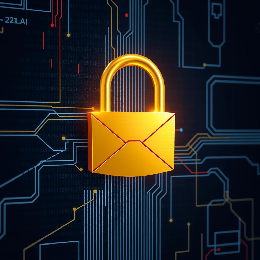 Locked padlock over an envelope on a digital screen representing email encryption security