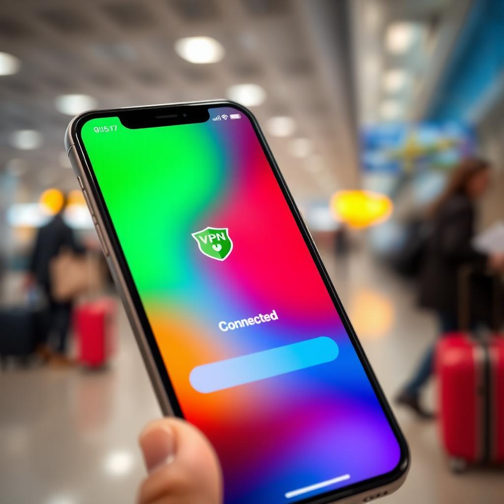 Smartphone screen showing a VPN app with a 'Connected' status in a public setting.