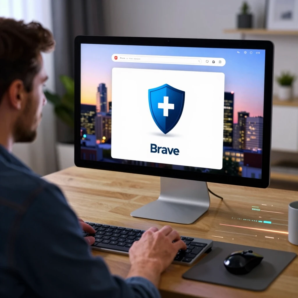 Man using privacy-focused browser on desktop computer