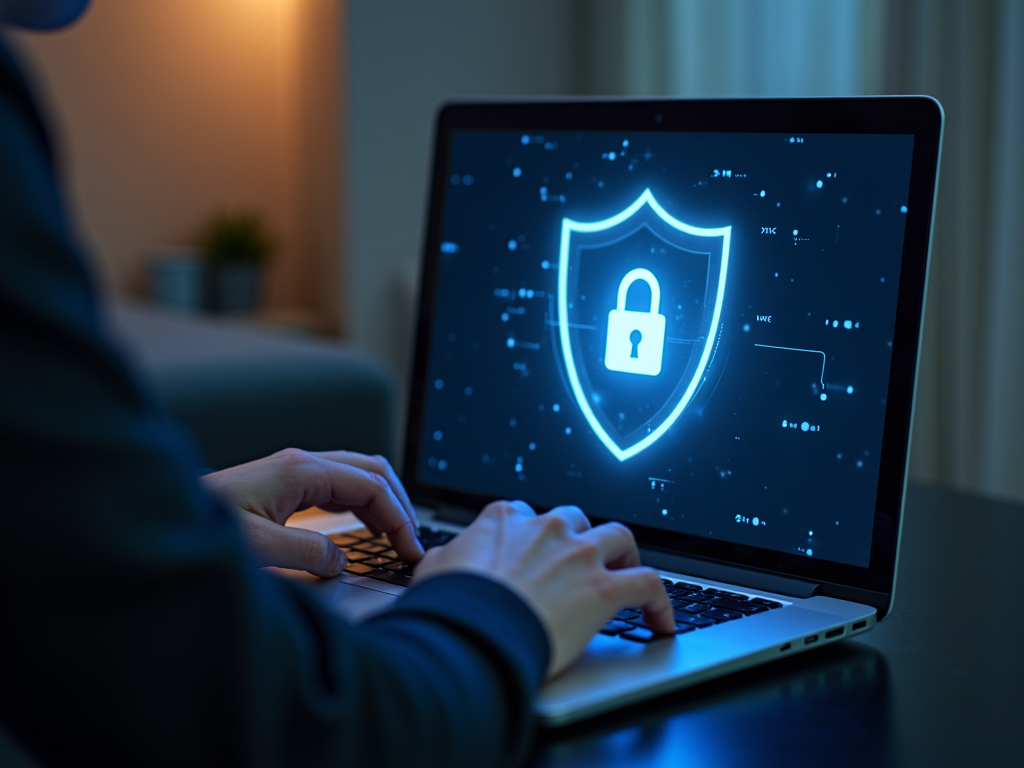 A person using a laptop with a VPN icon, symbolizing secure internet browsing.