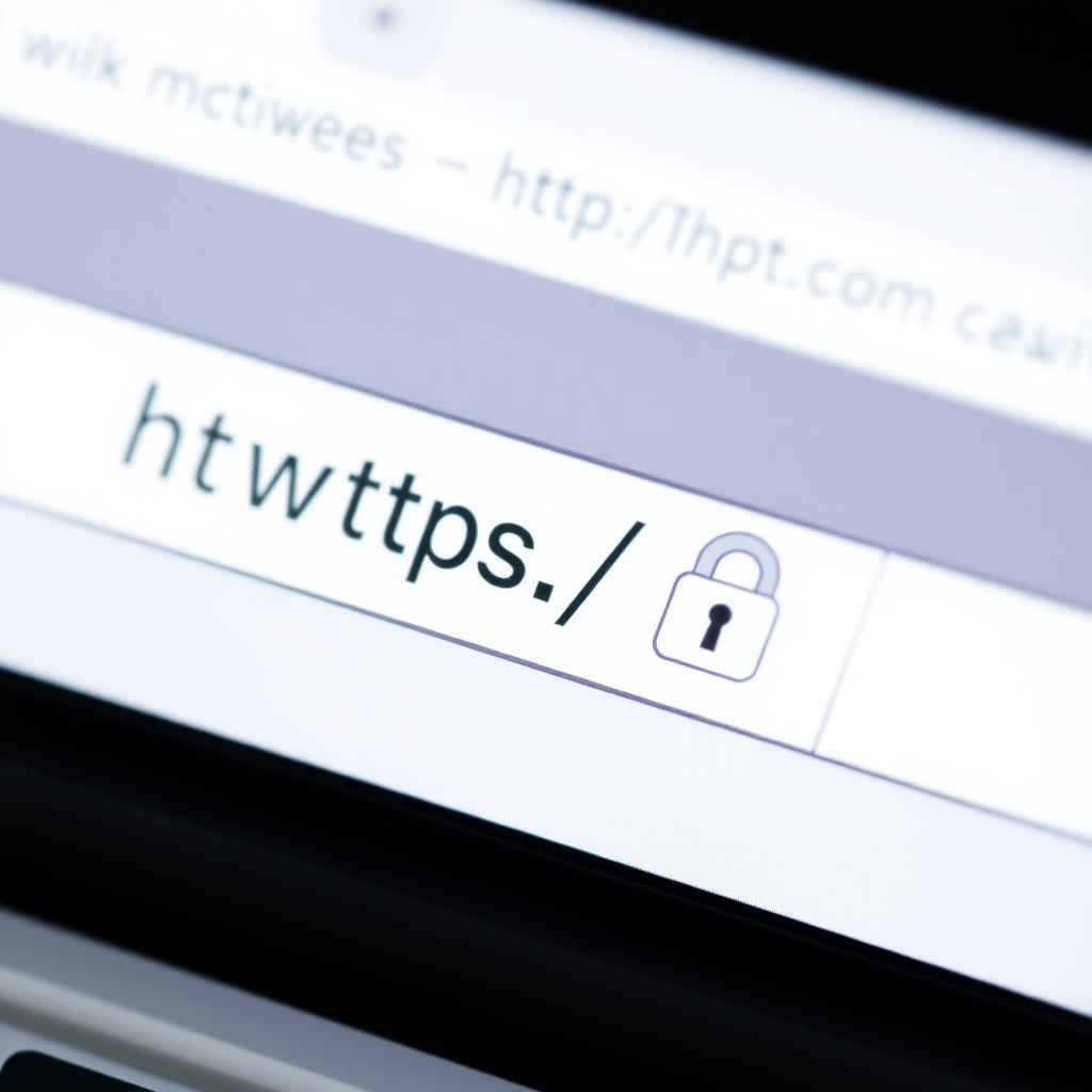 Close-up of a browser address bar displaying HTTPS and a padlock icon.
