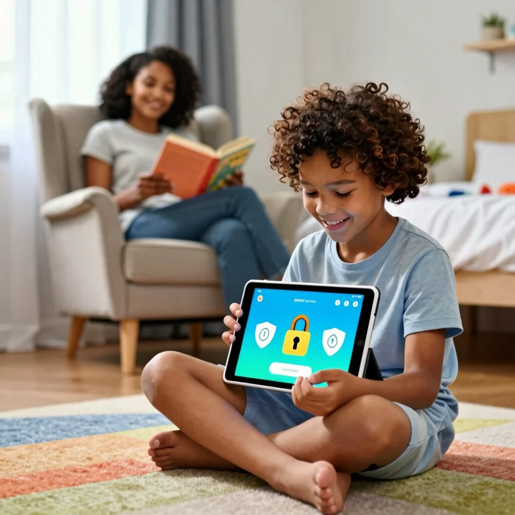 Child safely using a tablet with parental controls while supervised