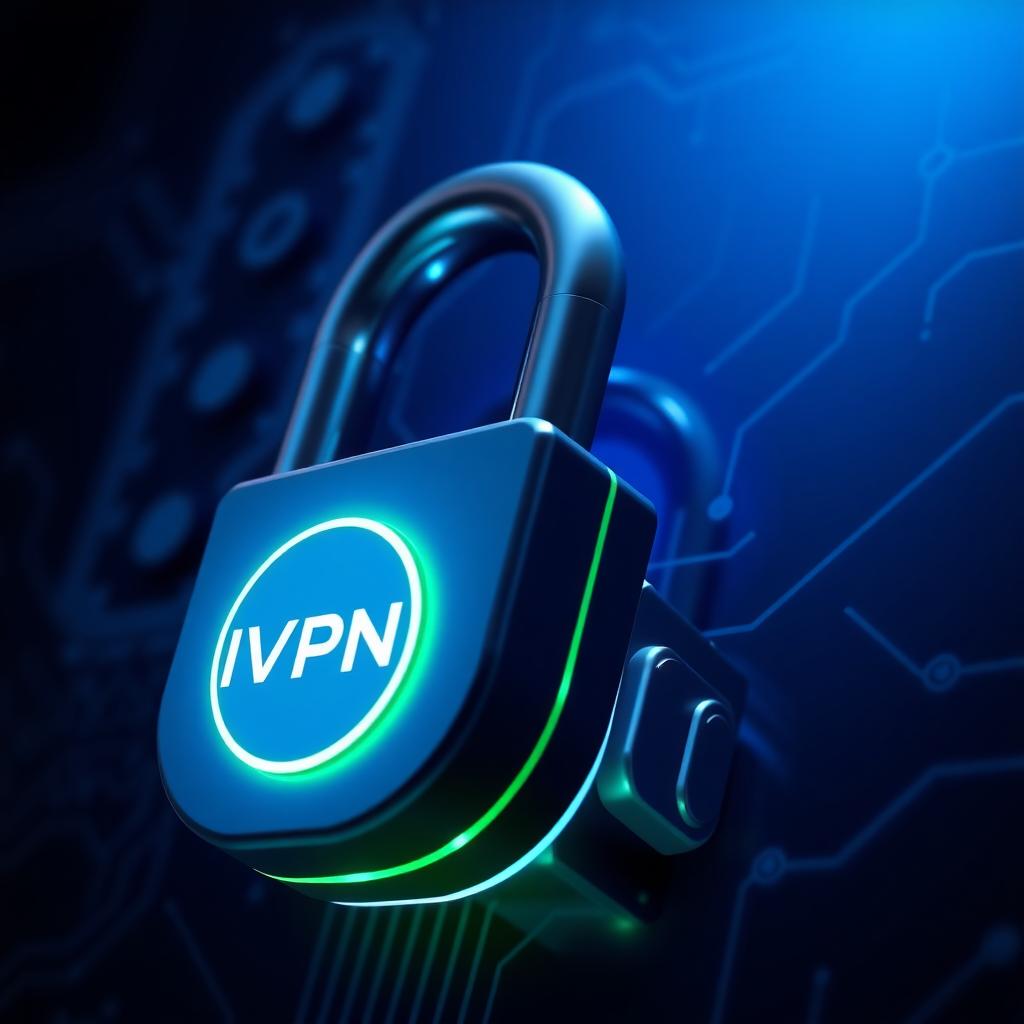 Futuristic digital lock with IVPN logo symbolizing online privacy on a circuit board background.