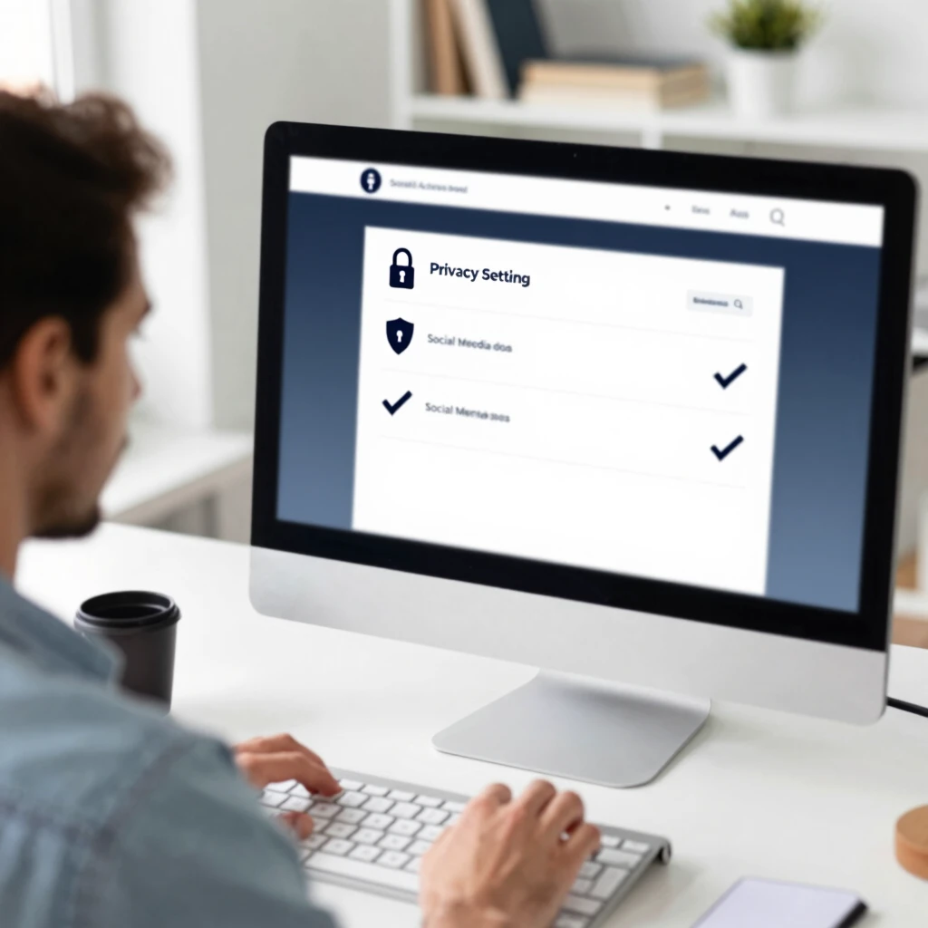 Person securing online privacy settings on computer