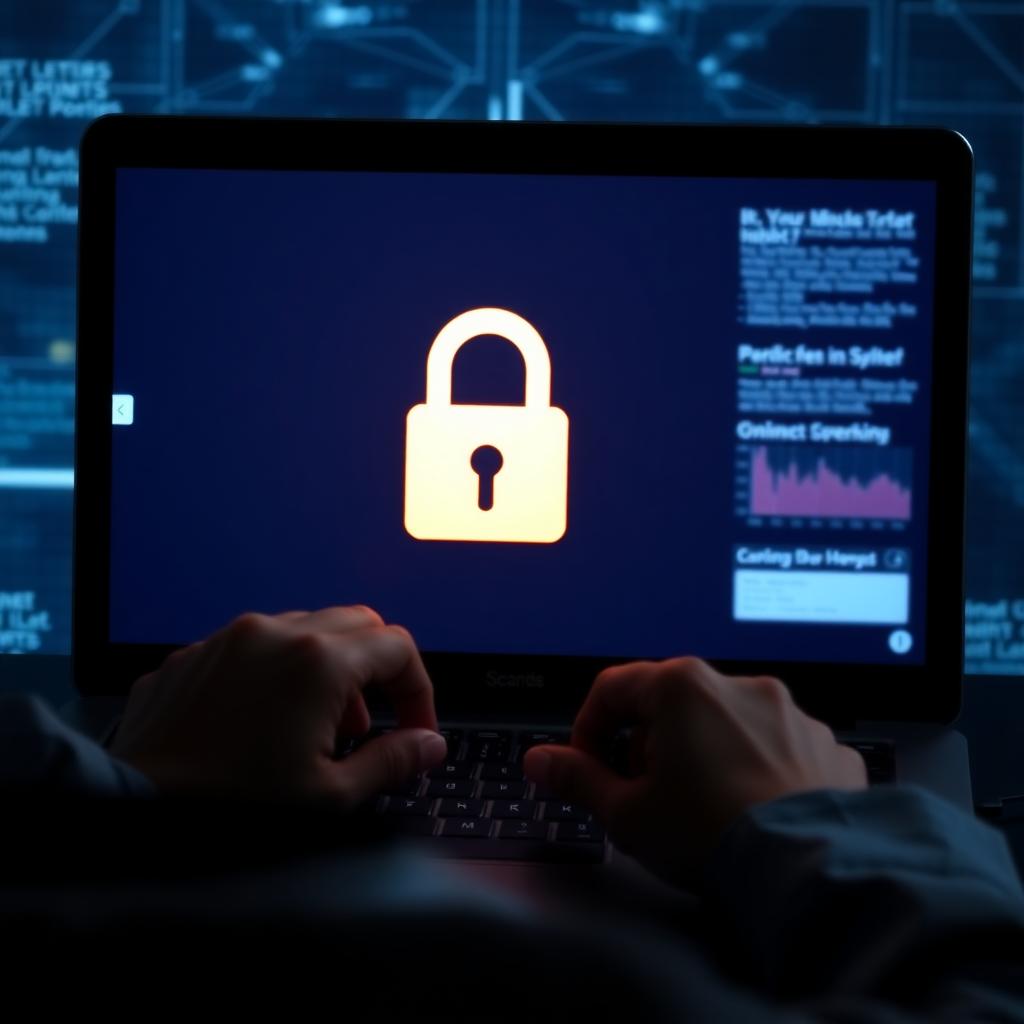 A person using a laptop with a padlock icon, symbolizing online security