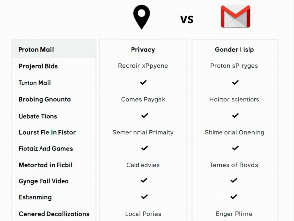 Comparison table showing statistics of Proton Mail vs Gmail regarding privacy features.