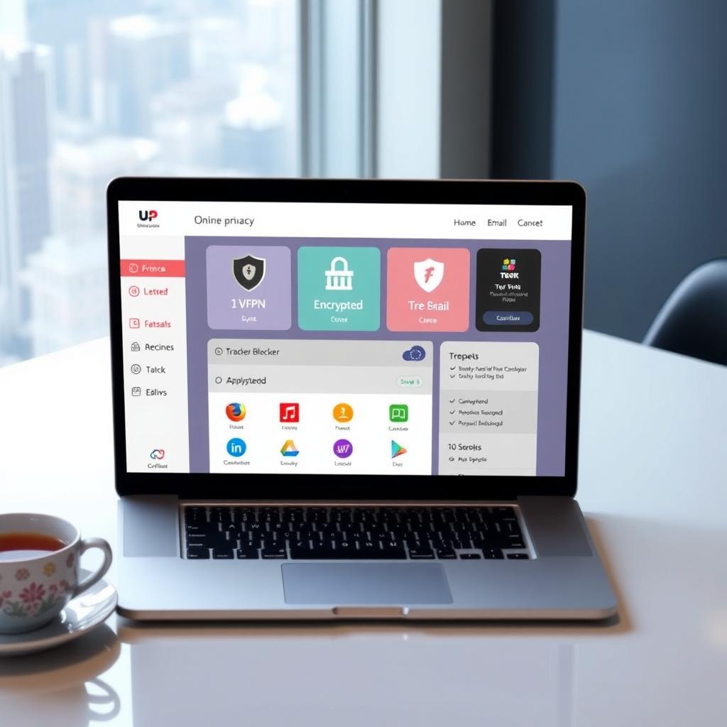Laptop screen showing a dashboard of online privacy tools