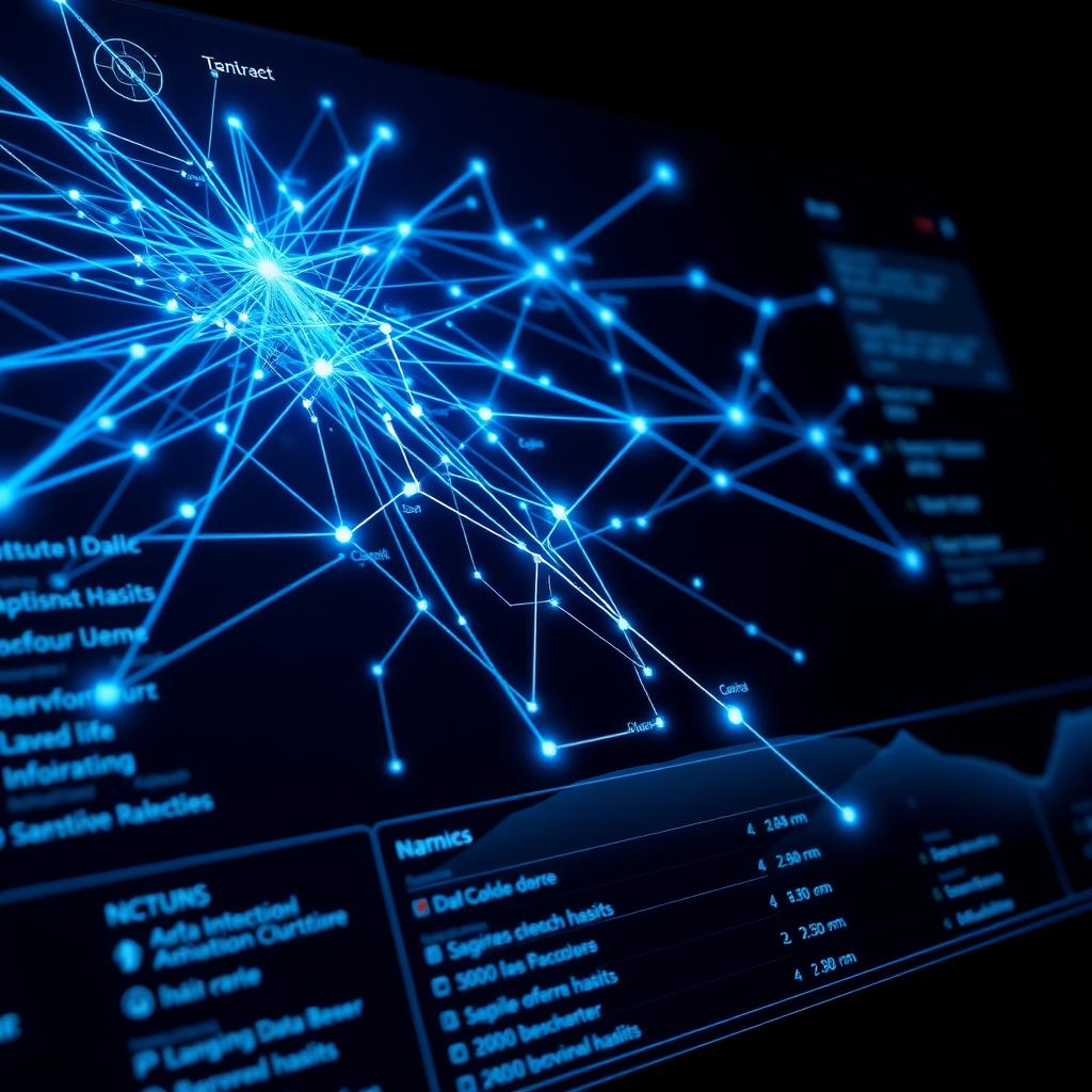 Digital dashboard showing interconnected data points representing personal information collected by data brokers.