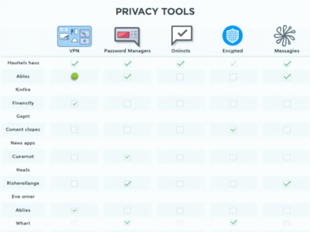 Chart comparing essential privacy tools and their features