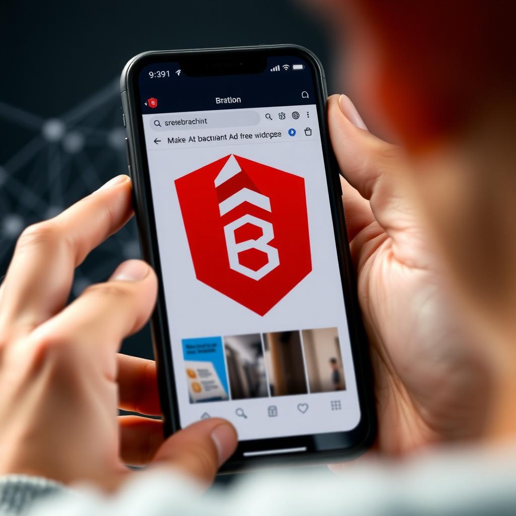 Person using Brave Browser on a smartphone with blockchain network in the background