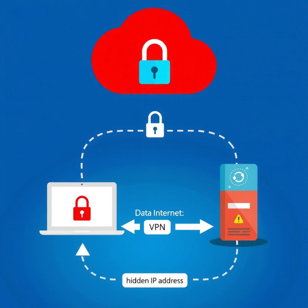 Illustration of how a VPN connection works to protect online privacy