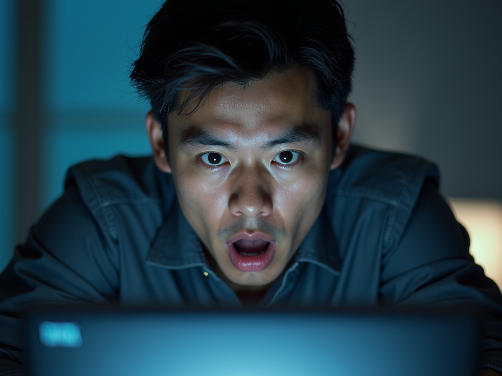 A person reacting to a hacked account, highlighting the consequences of weak passwords.