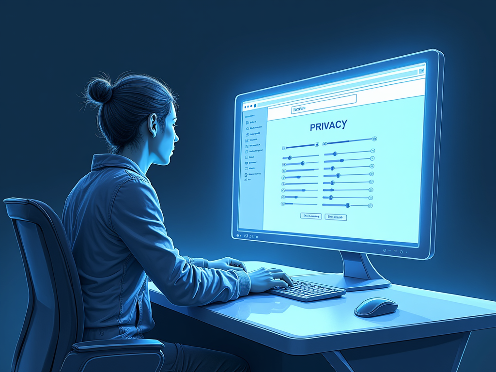 Futuristic sketch of a person using a privacy-first search engine.