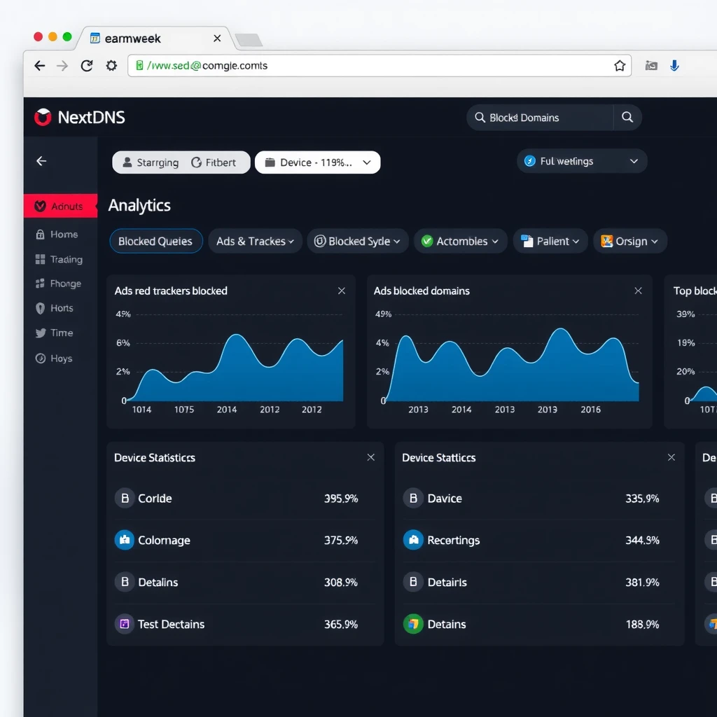 NextDNS dashboard displaying analytics and blocked ads and trackers
