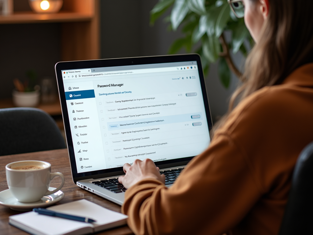 Person using a password manager on their laptop