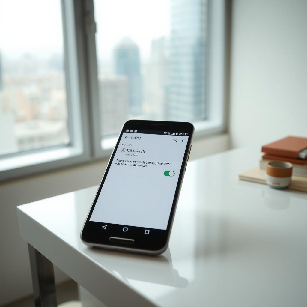 An Android phone displaying the IVPN app with a connected VPN status, emphasizing privacy.
