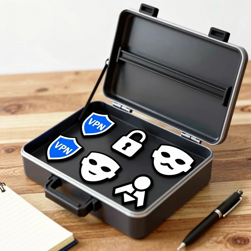 Open digital toolbox with essential online privacy tools