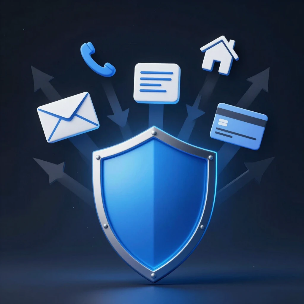 Shield protecting personal data icons from data leaks and brokers