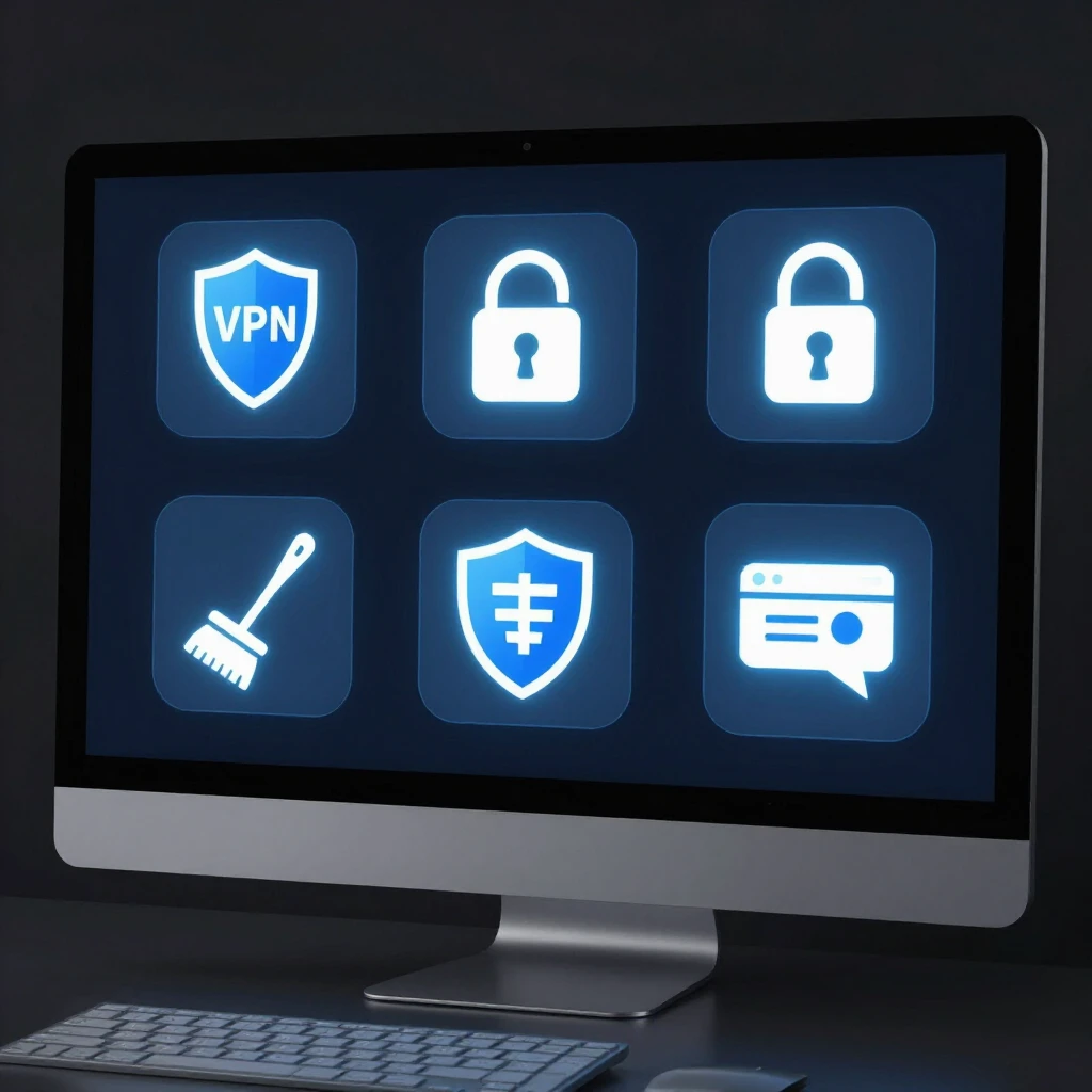 Icons of various online privacy tools on a computer desktop