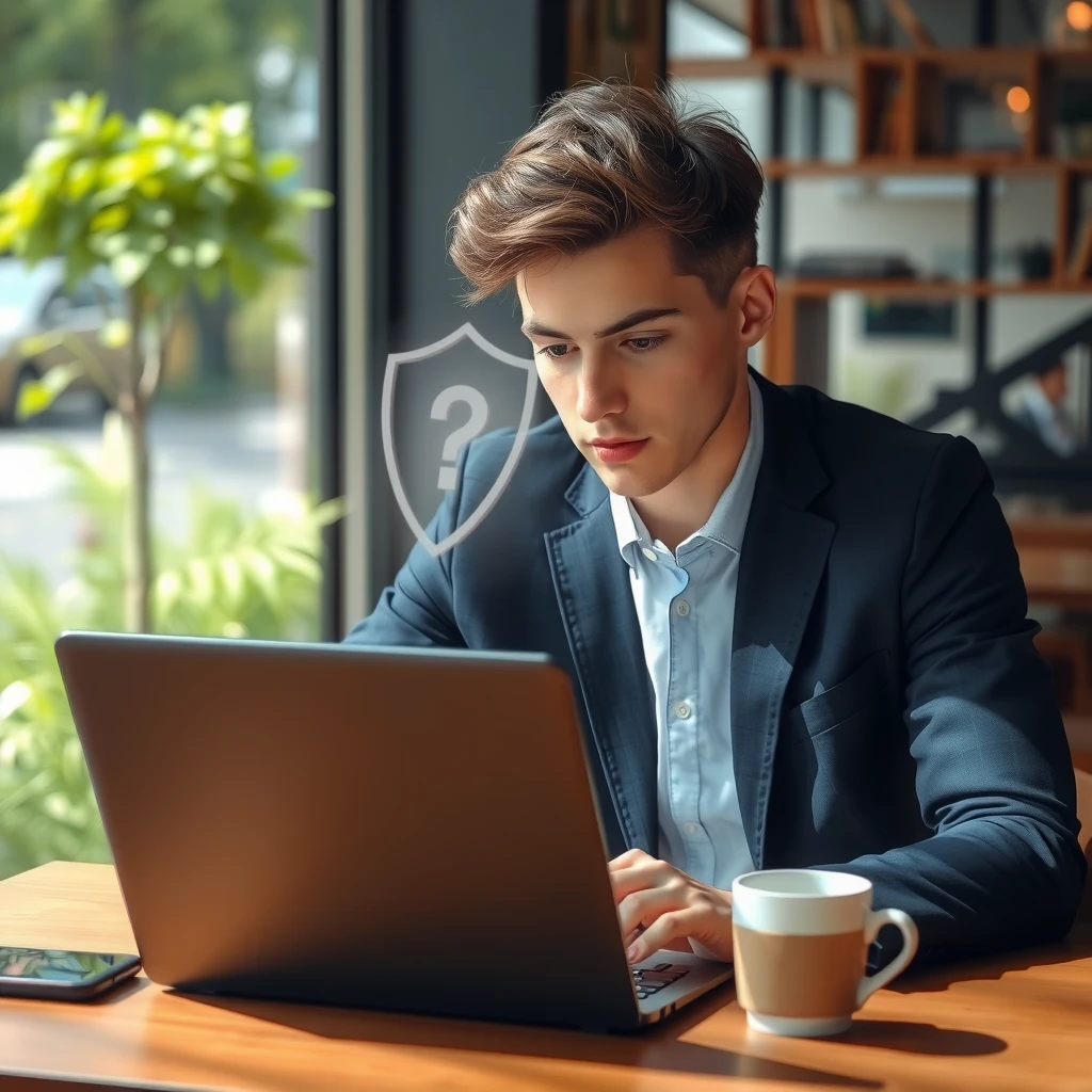 Person using secure private email on laptop in a cafe