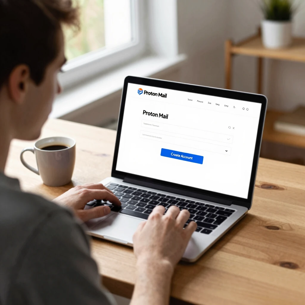 Beginner user creating a Proton Mail account on laptop