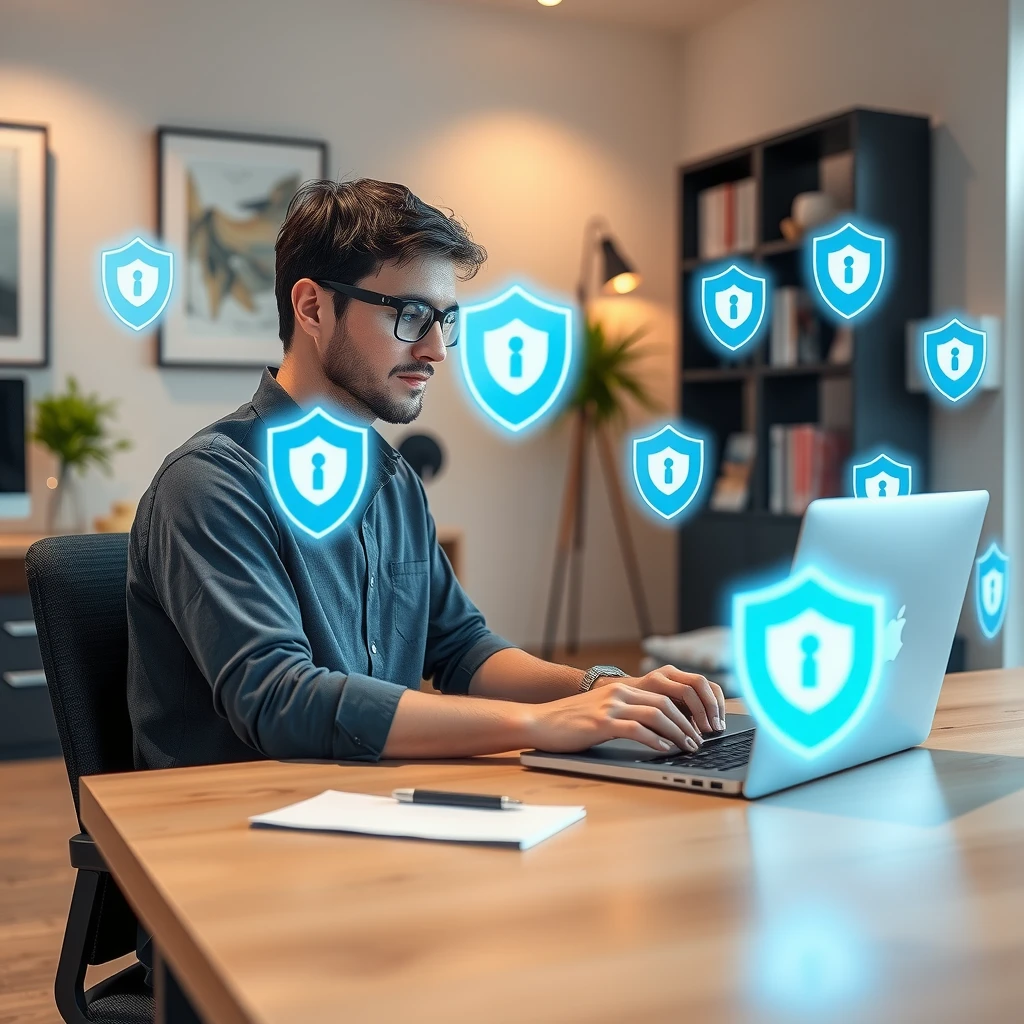 Person selecting privacy-focused browsers on a laptop in a home office